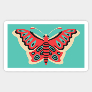 FOLK FLUTTER Folk Art Butterfly in Retro Red Turquoise Black Cream - UnBlink Studio by Jackie Tahara Magnet